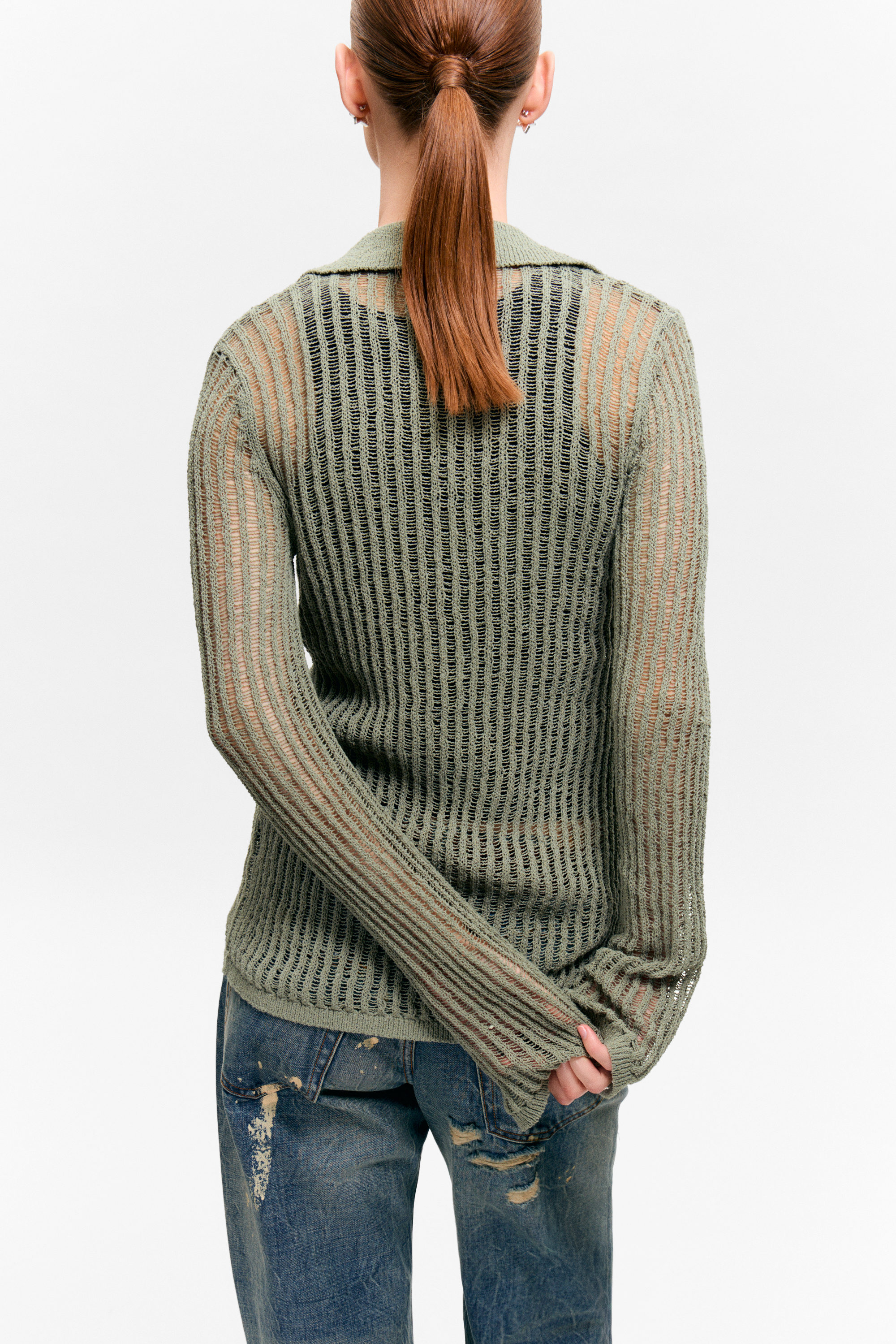 Vert kaki - Gilet en maille ajourée - 4