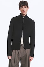 Schwarz - Lockerer Strick-Cardigan mit Reißverschluss - 0