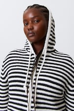Black & White Stripes - Knitted Slim Fit Zip Hoodie - 1