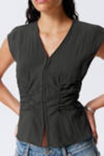 Dark Grey - Sleeveless Crinkle Top - 2