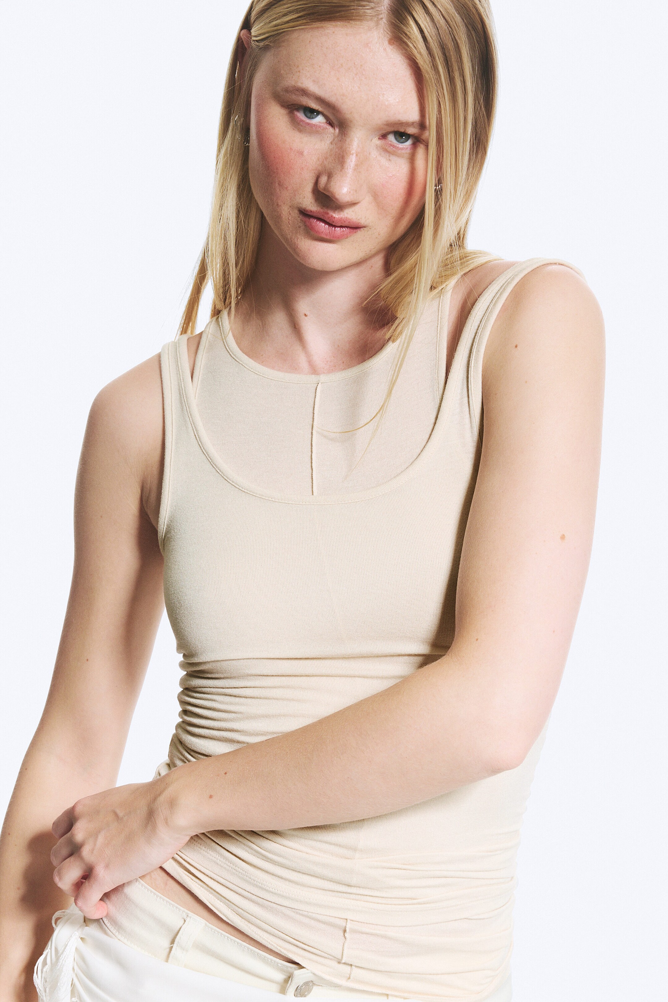 Light Beige - Nauwsluitende dubbellaagse jersey tank - 2