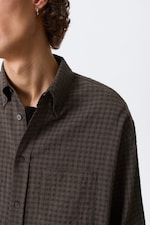 Checked Dark Brown - Loose Structured Button-Down Shirt - 2