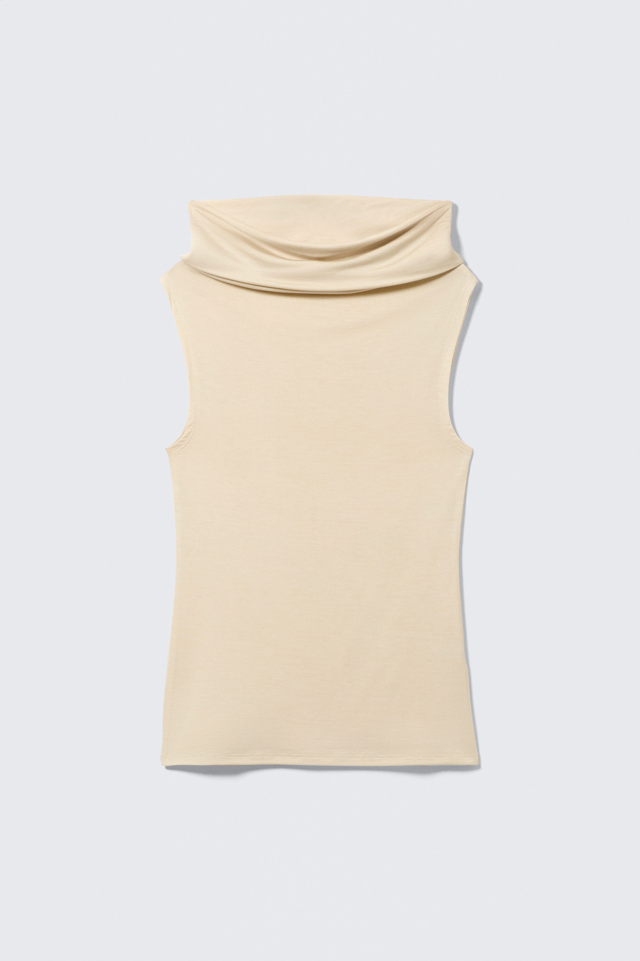 Light Beige - Sleeveless Funnel Neck Top - 1