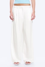 White - High Waisted Wide Leg Satin Trousers - 1
