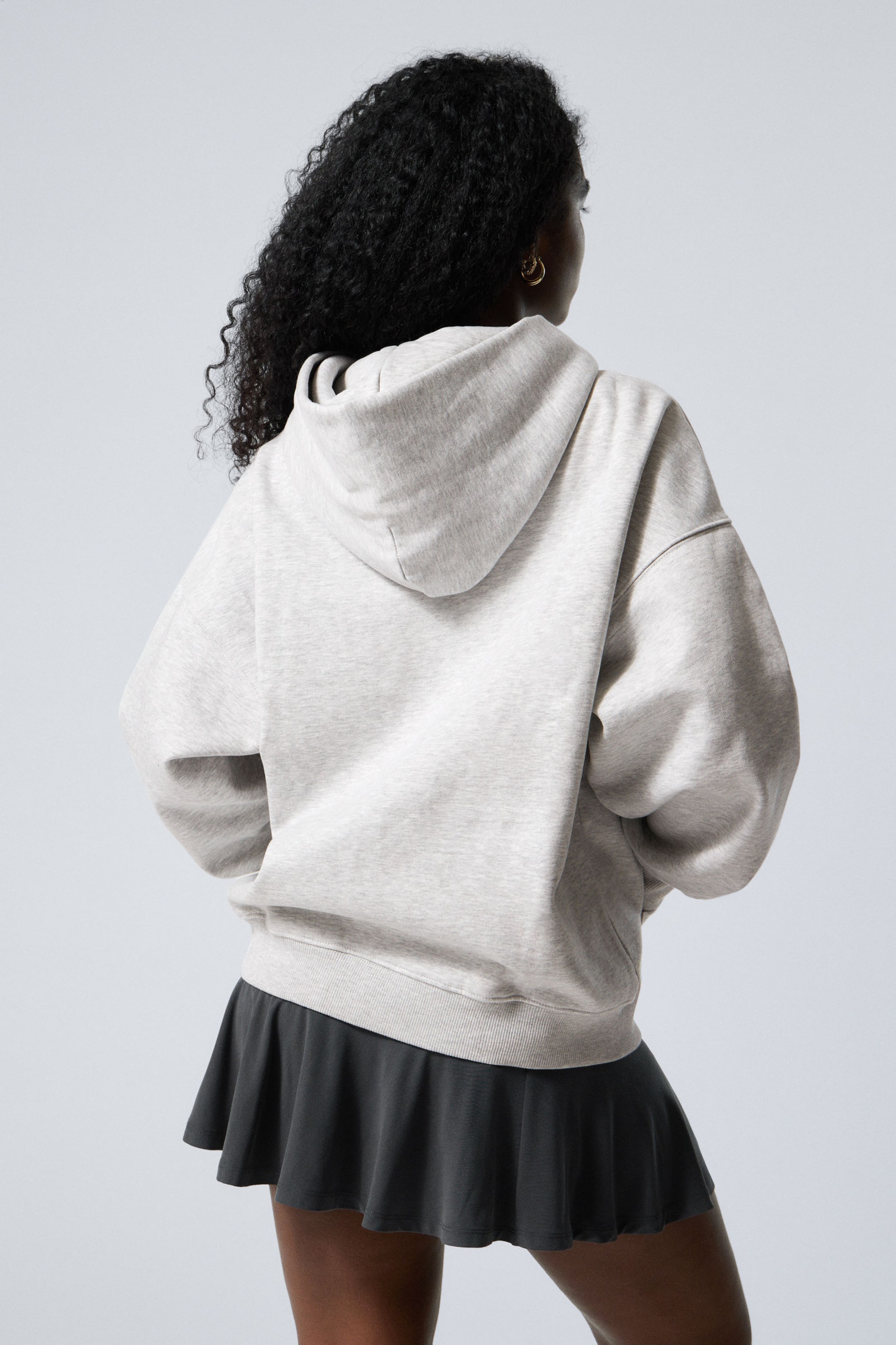 Gråmelerad - Oversized kraftig hoodie med dragkedja - 2
