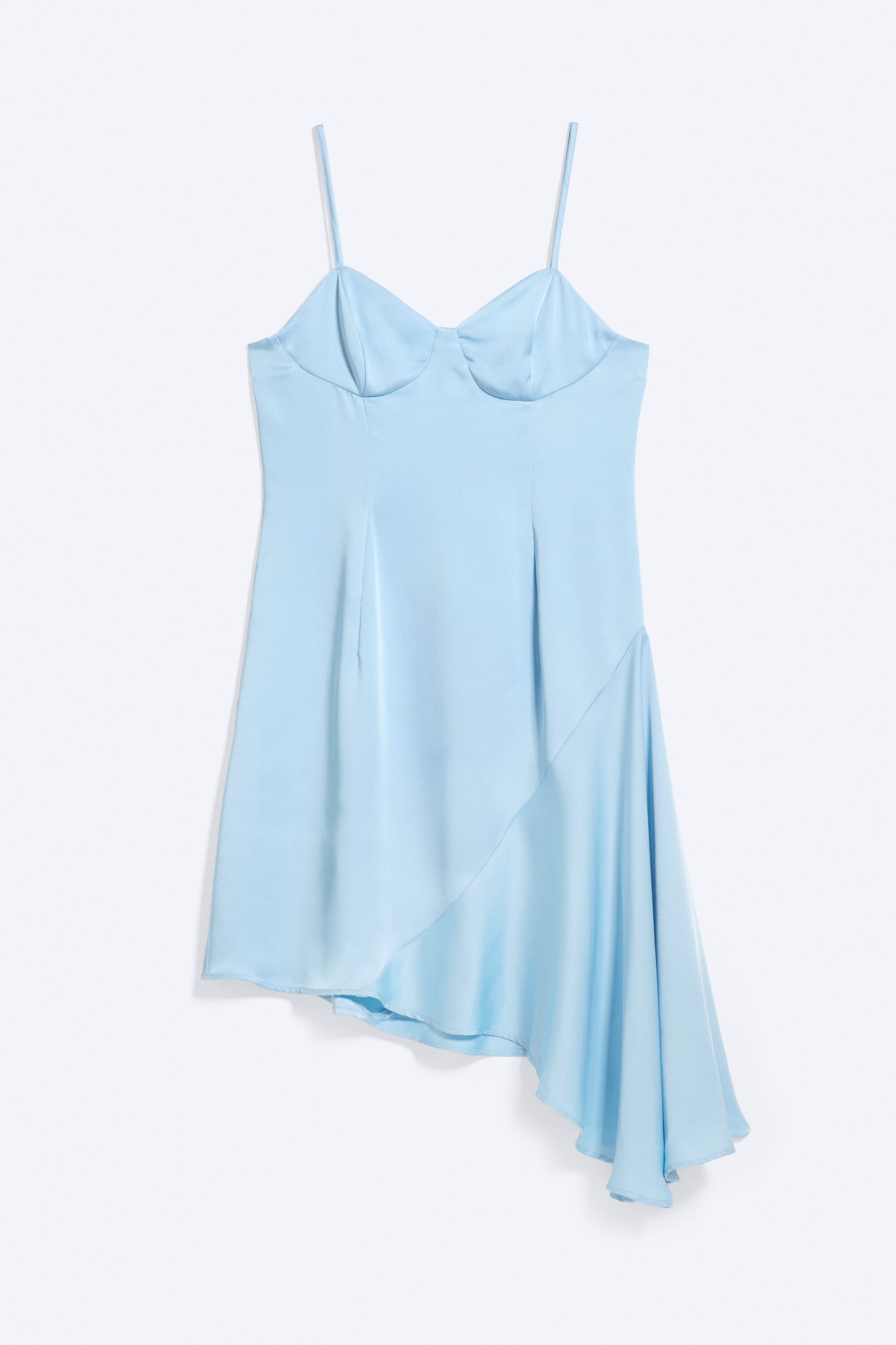 Light Blue - Asymmetrical Satin Dress - 4
