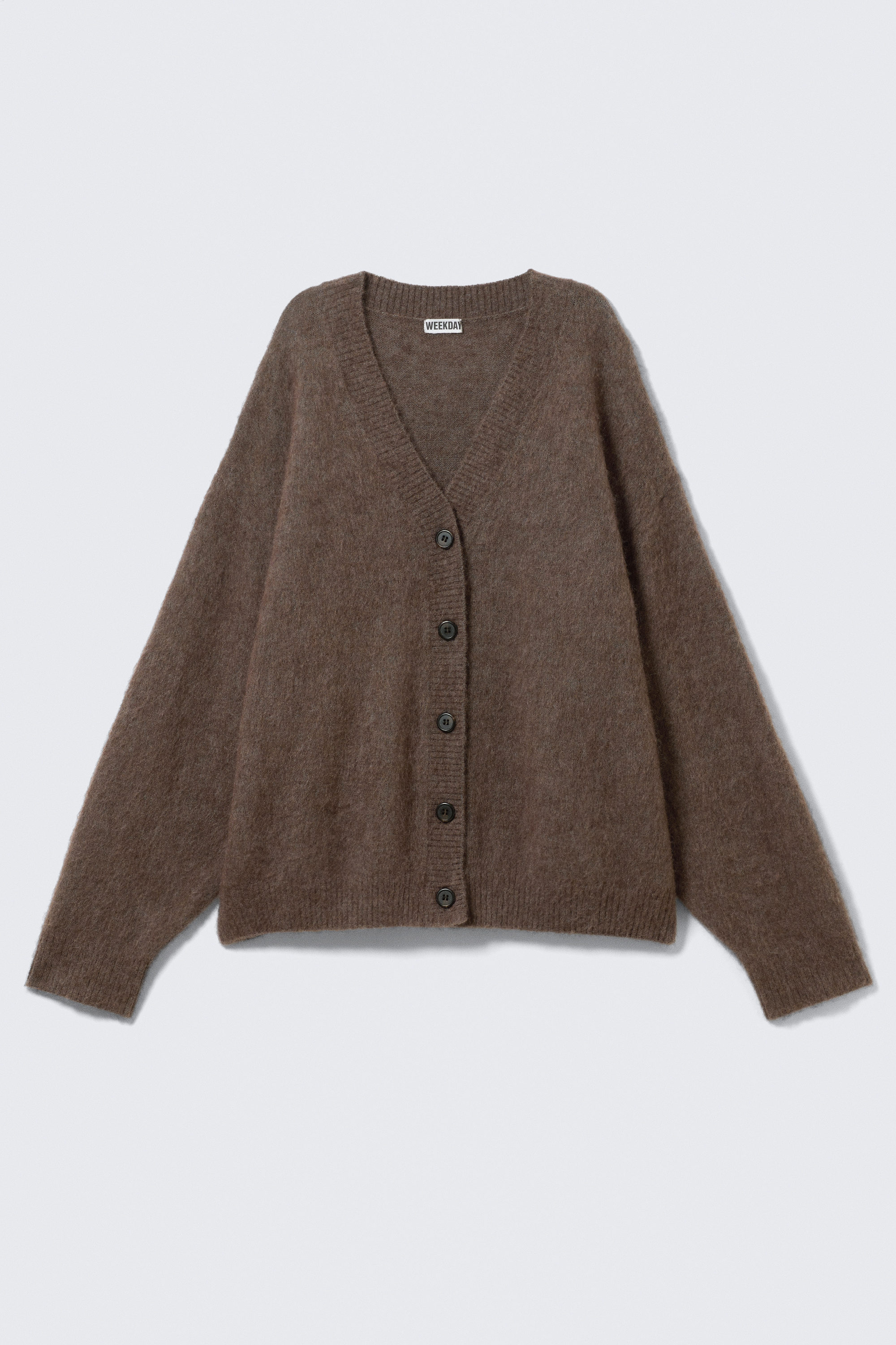 Marron foncé chiné - Cardigan col V ample en mélange de mohair - 1