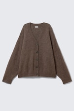 Dunkelbraun meliert - Weiter Cardigan mit V-Ausschnitt aus Mohair-Mix - 4