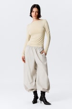 Light Dusty Beige - Slim Long-Sleeved Open Back Top - 1