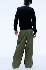 Dusty Khaki Green - Otis Baggy Pleated Twill Chinos - 3