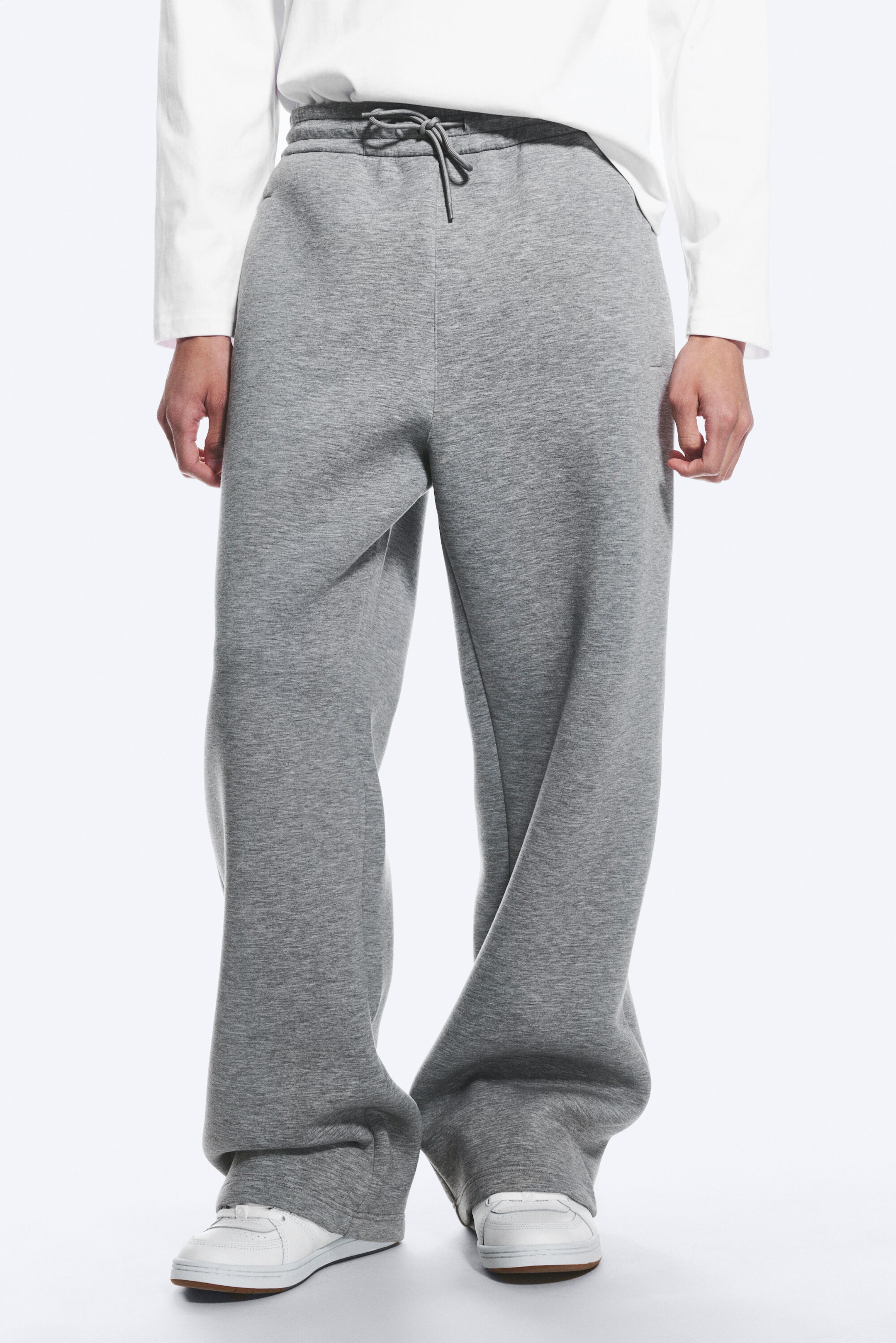 Grey Melange - Loose Fit Scuba Sweatpants - 4