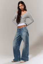 Blue Horses - Medium Blue - Paz Low Rise No-Waistband Wide Leg Jeans - 0