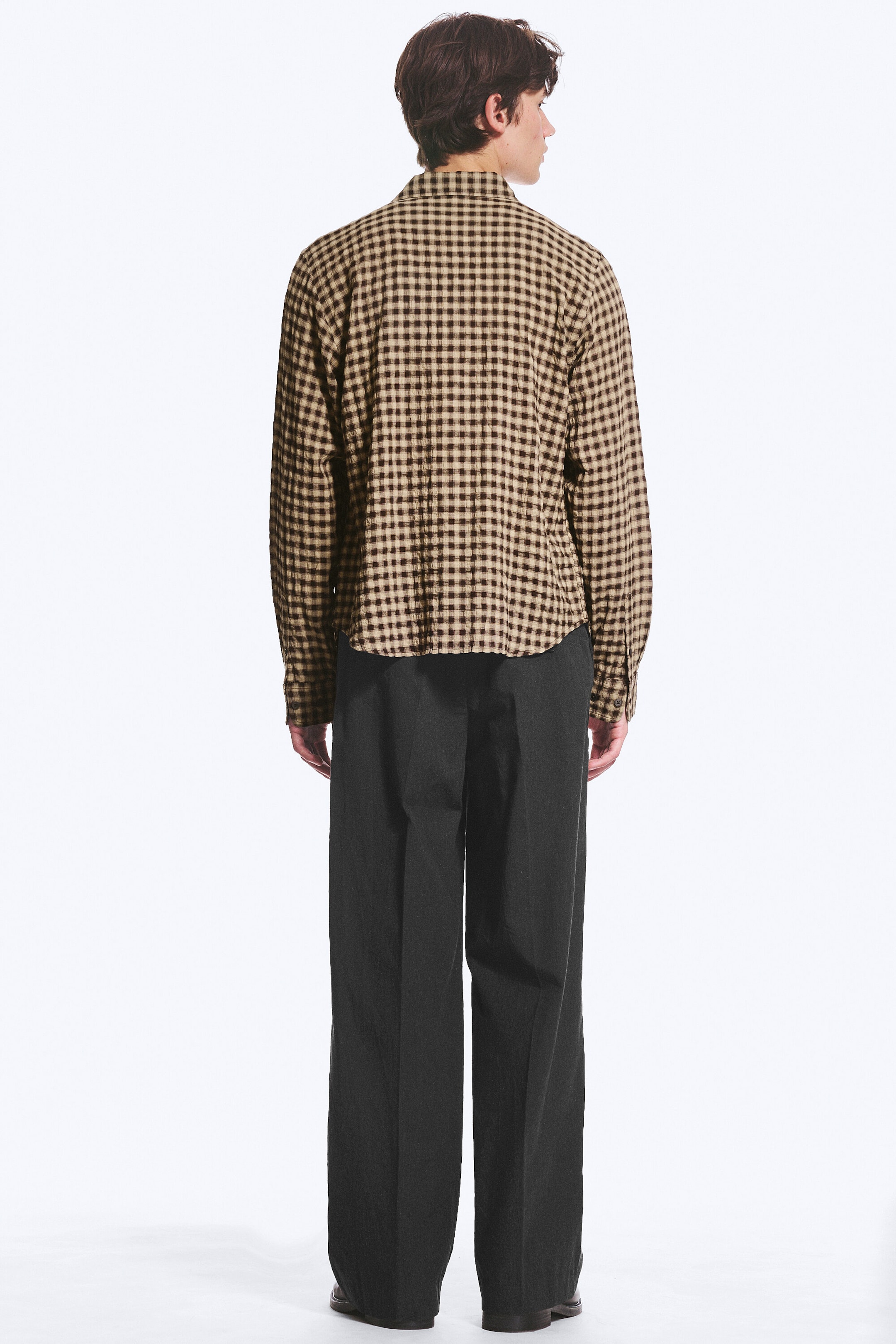 Checked Brown - Structured Long-Sleeved Buttoned Shirt - 2