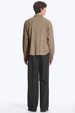 Checked Brown - Structured Long-Sleeved Buttoned Shirt - 2