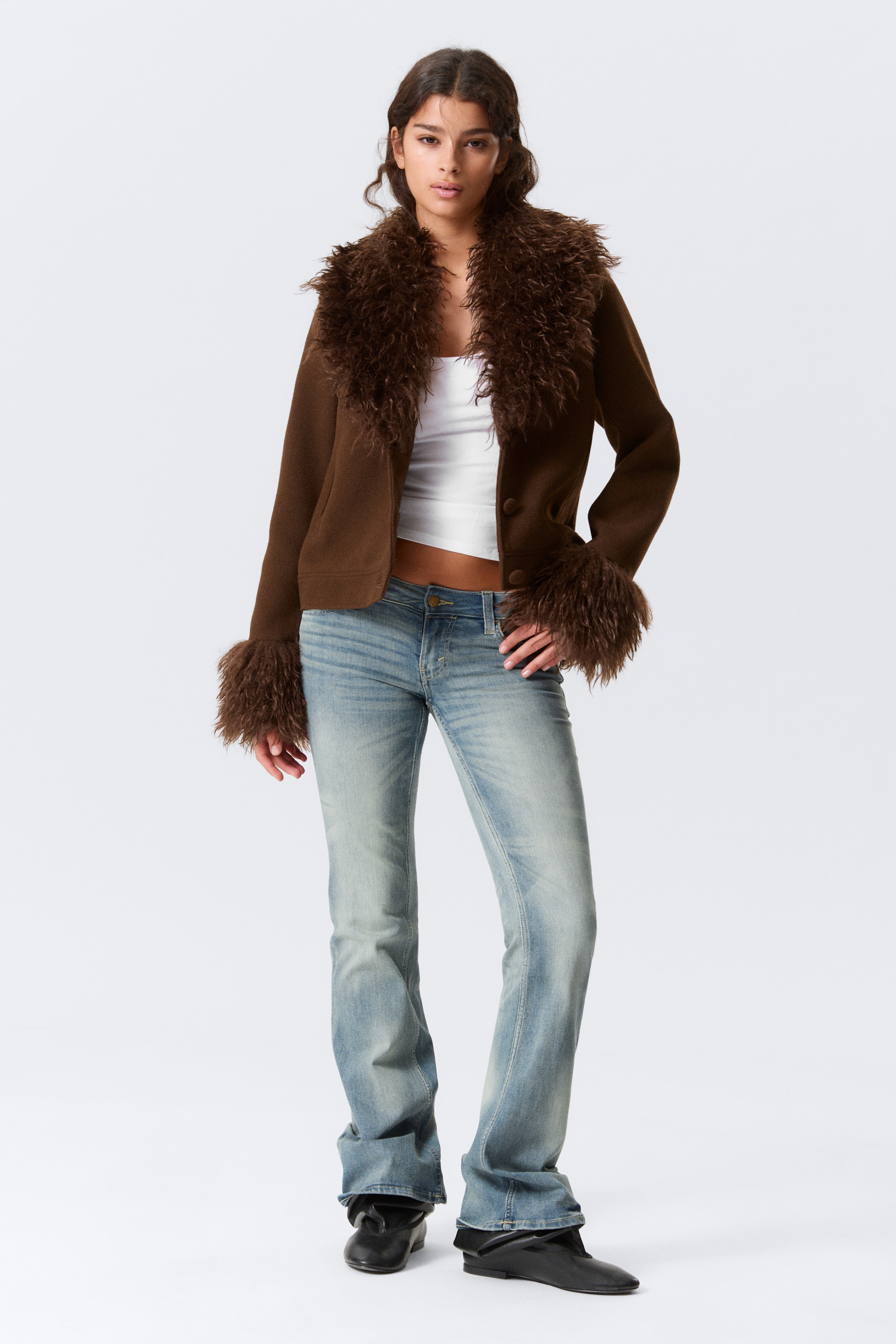 View larger image: Cropped Faux Fur Trim Jacket - Dark Brown - Ladies | H&M GB 1