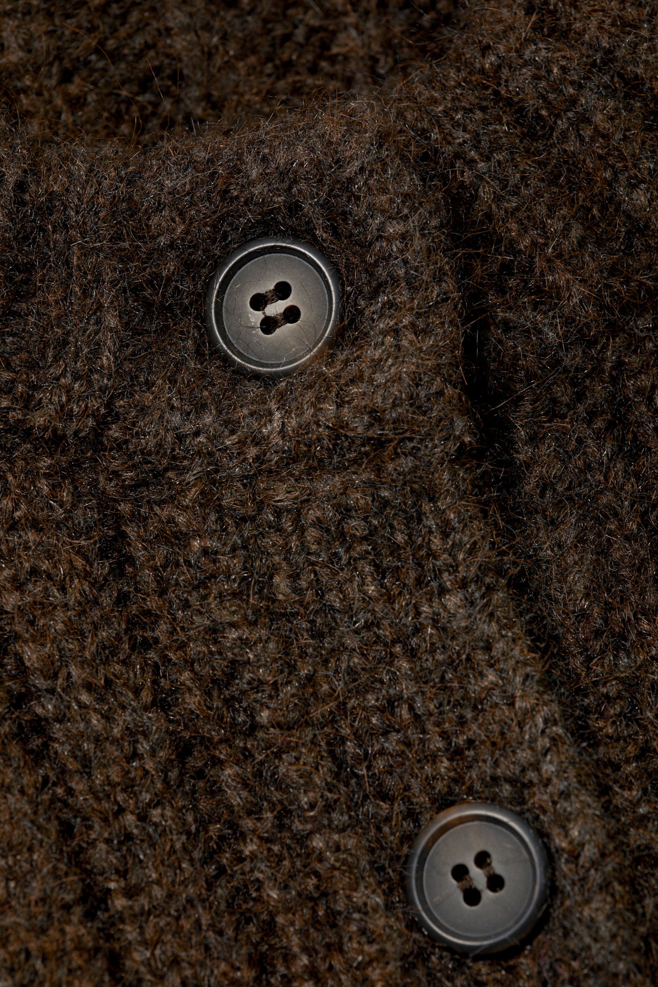 Dark Brown Melange - Loose Knitted Cardigan - 2