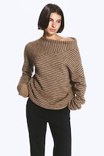 Randig Brun - Jumper med asymmetrisk halsringning - 1