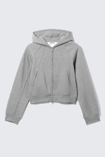 Grau meliert - Cutline-Hoodie mit Raglanärmeln und Reißverschluss - 3