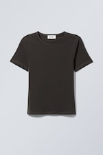 Dunkelbraun - Schmal geschnittenes T-Shirt - 0