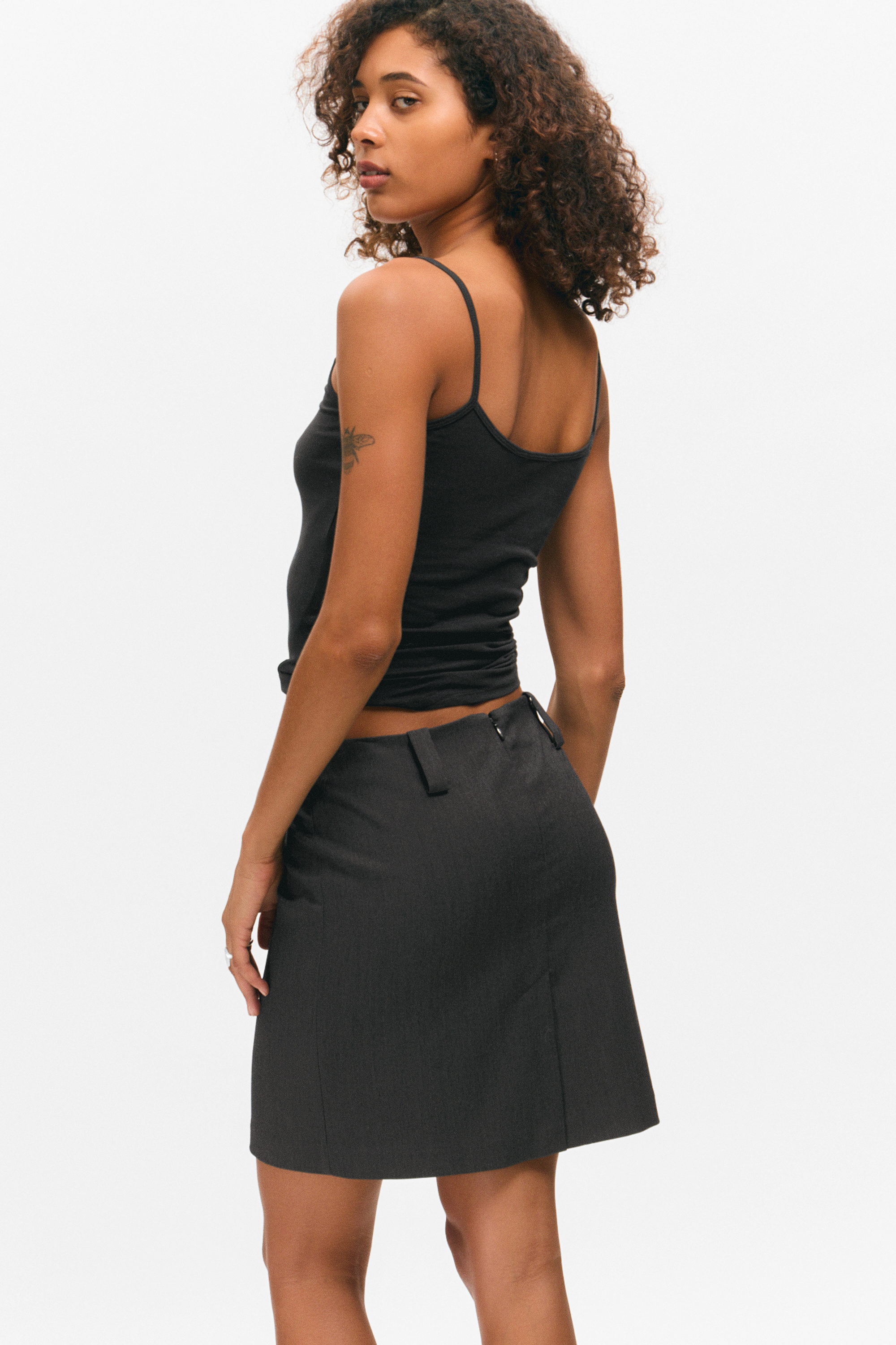 Dark Grey Melange - Low Rise Slim Fit Midi Suiting Skirt - 2