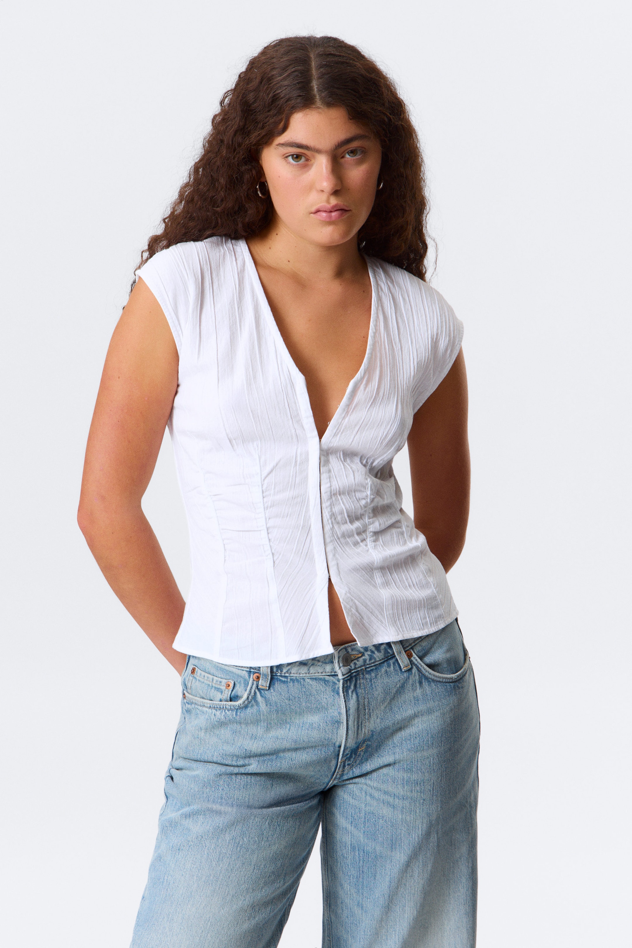 Vit - Ärmlös skrynklig topp - 1