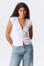 White - Sleeveless Crinkle Top - 0