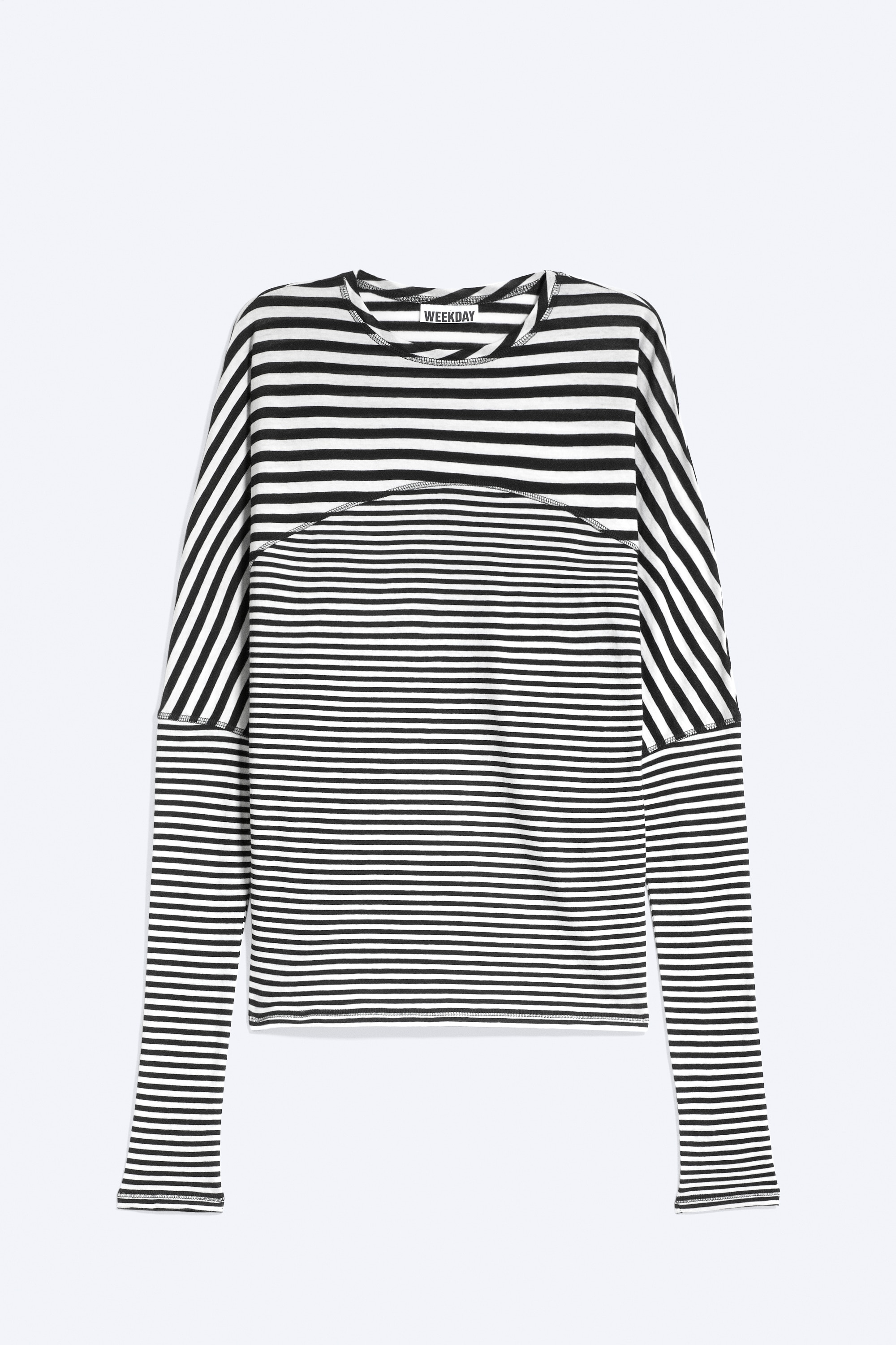 T-shirt à manches longues chauve-souris - Rayures noires et blanches