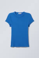 Bright Blue - Slim Fit Ribbed Cotton T-shirt - 3