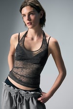 Dunkelgrau - Neckholder-Top aus wirbeliger Spitze - 0