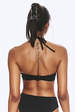 Black - Ruched Halter Bandeau Bikini Top - 2