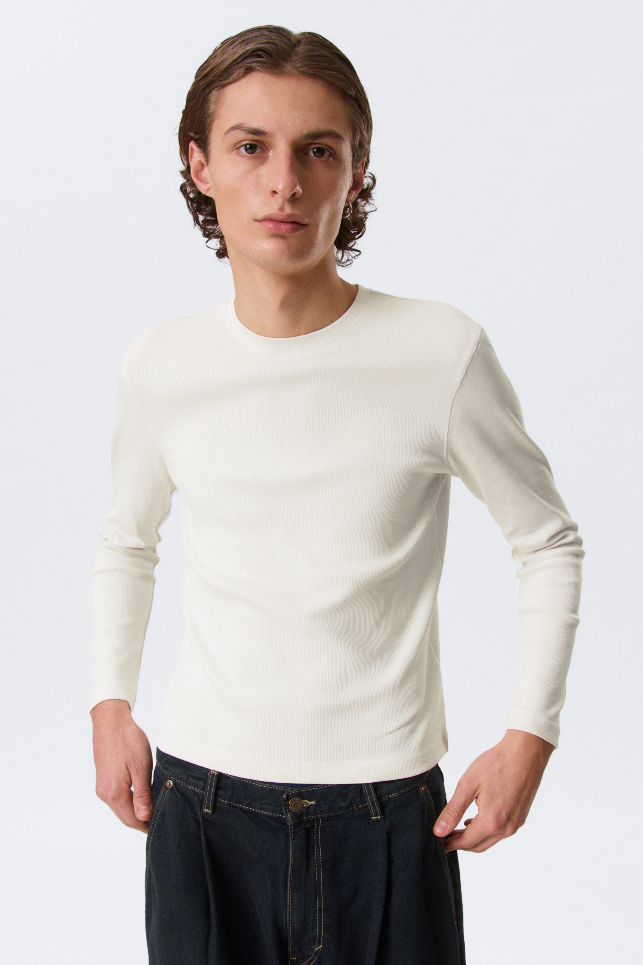 Dusty White - Ribbed Long-Sleeved T-shirt - 1