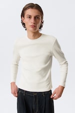 Staubiges Weiß - Geripptes Longsleeve-Shirt - 0