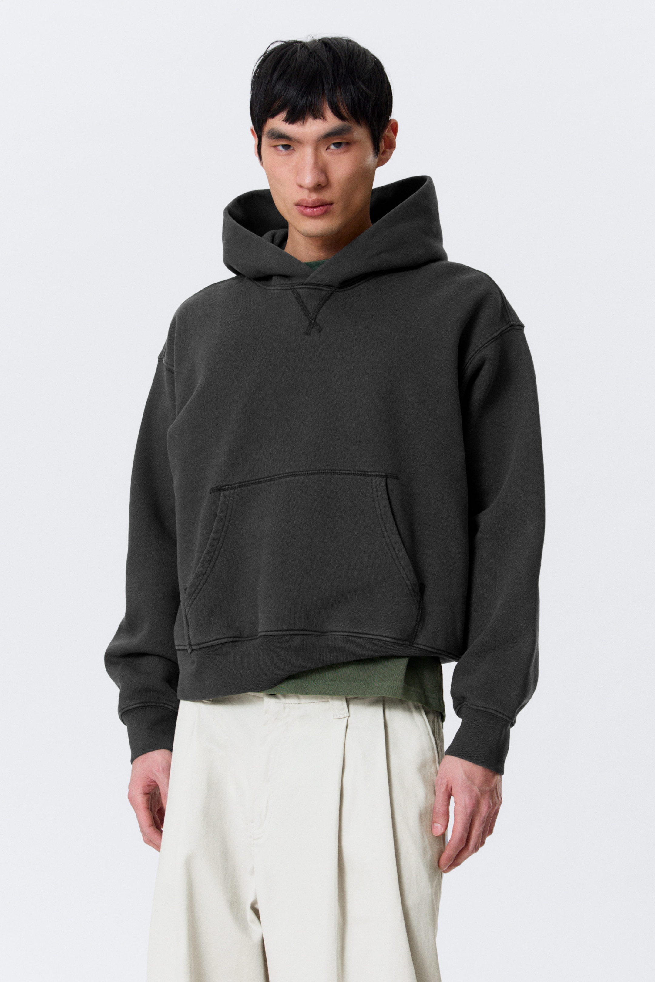 Washed Black - Boxy Cotton Fleece Hoodie - 1