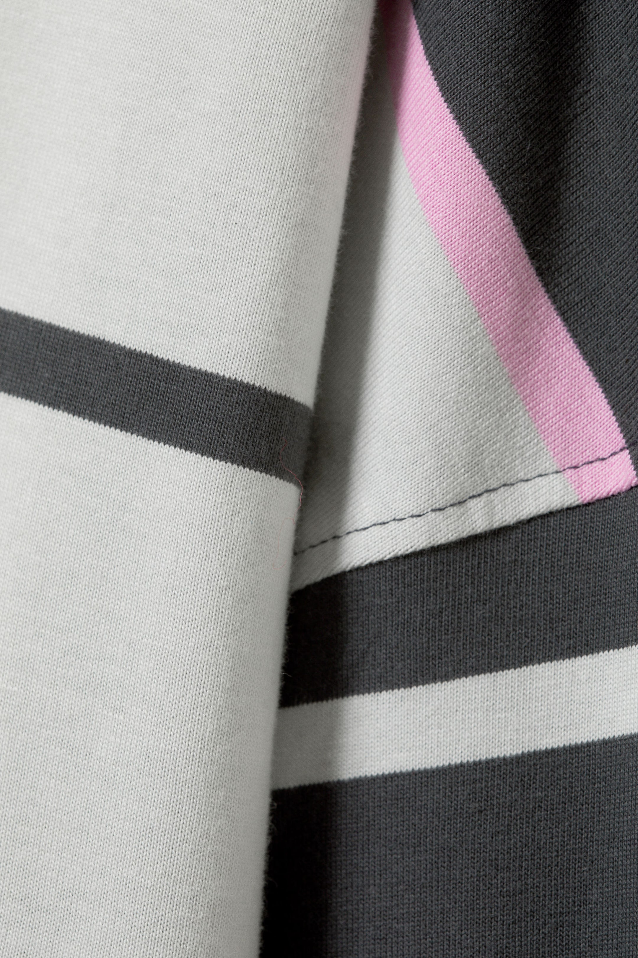 Grey & Pink Stripe - Square Long-Sleeved Cotton T-shirt - 4