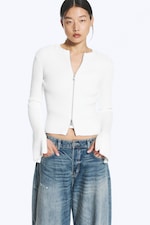 Off-white - Ribbed Fitted Zip Cardigan - 0
