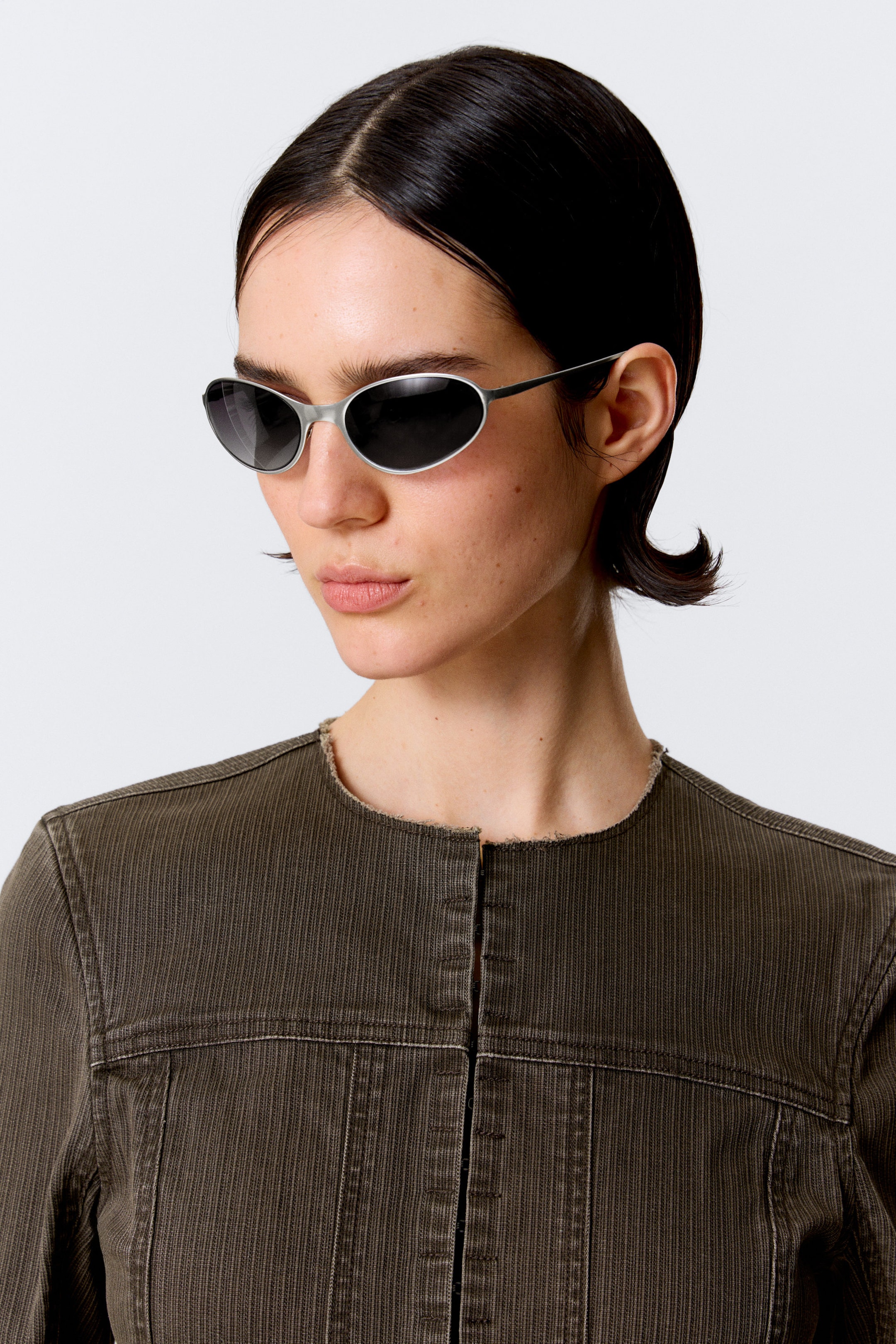 Silver - Dark Lenses - Oval Metal Sunglasses - 1