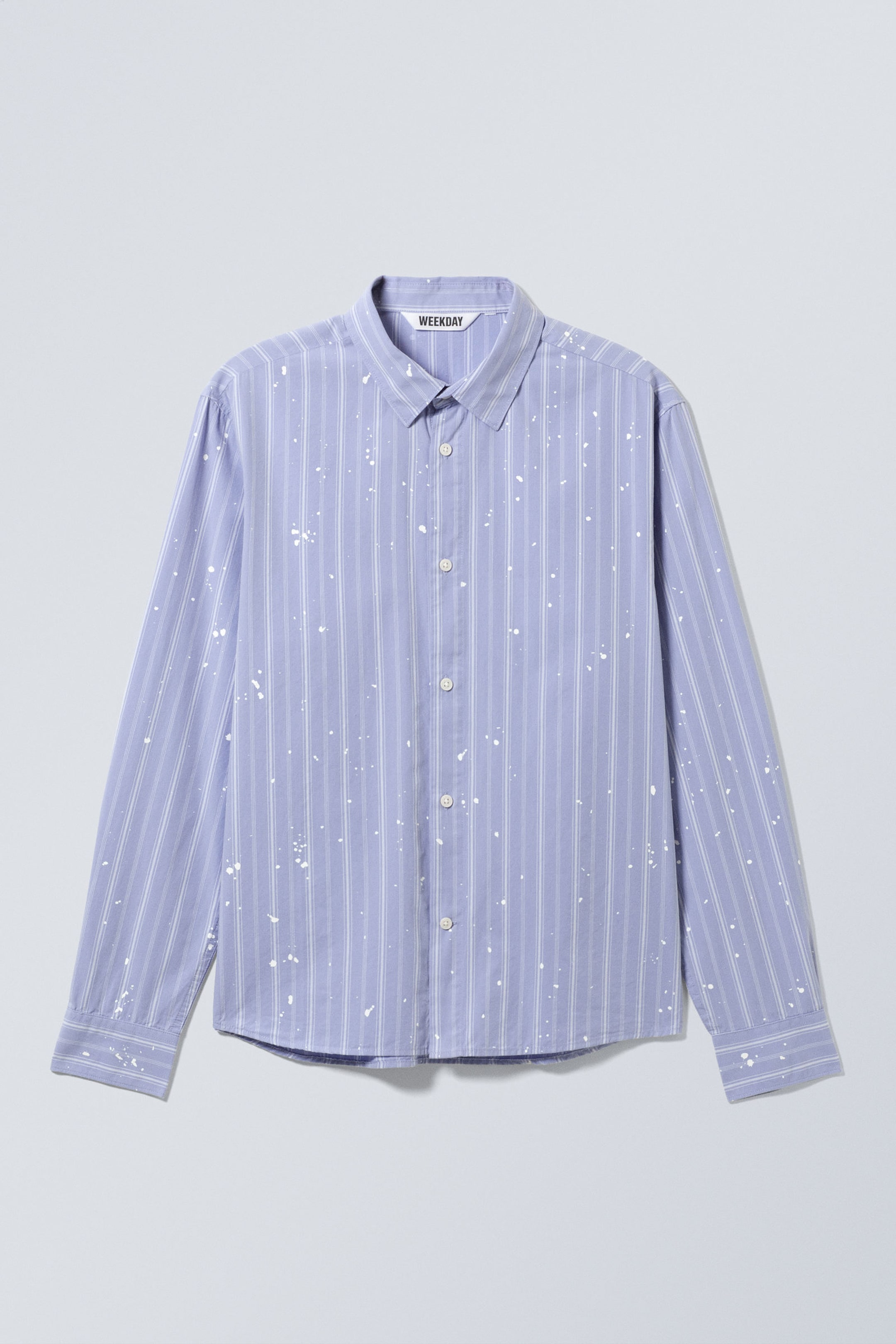 Splattered Lilac Stripes - Relaxed Printed Button-up Cotton Shirt - 3