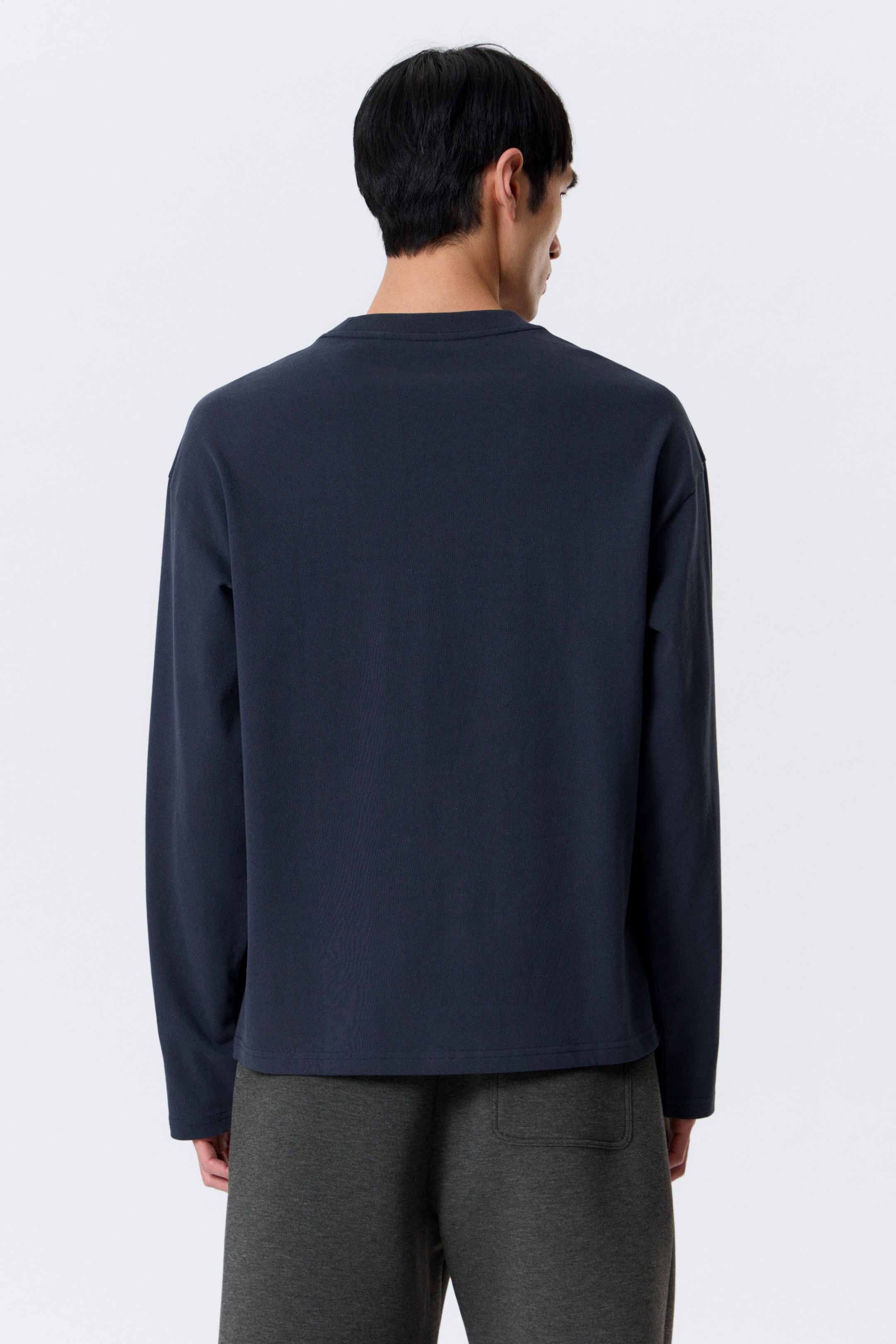 Dark Navy Blue - Loose Boxy Long-Sleeved T-shirt - 2