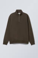 Dark Brown - Relaxed Heavy Half Zip Sweater - 0