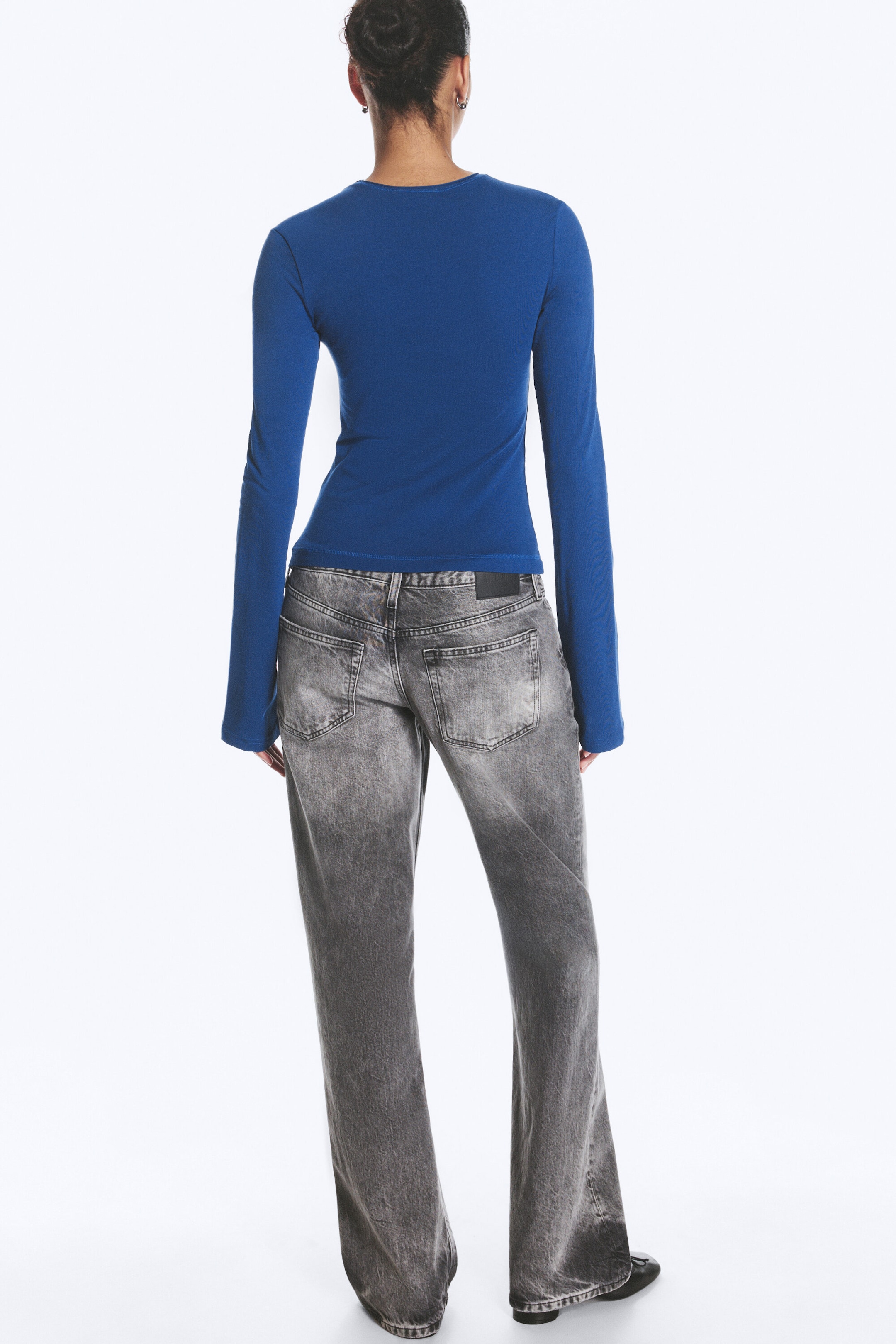 Blauw - Katoenen top met lange mouw - 2