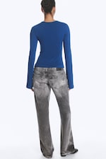 Blauw - Katoenen top met lange mouw - 2