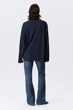 Dark Navy Blue - Oversized Long Sleeve T-shirt - 2