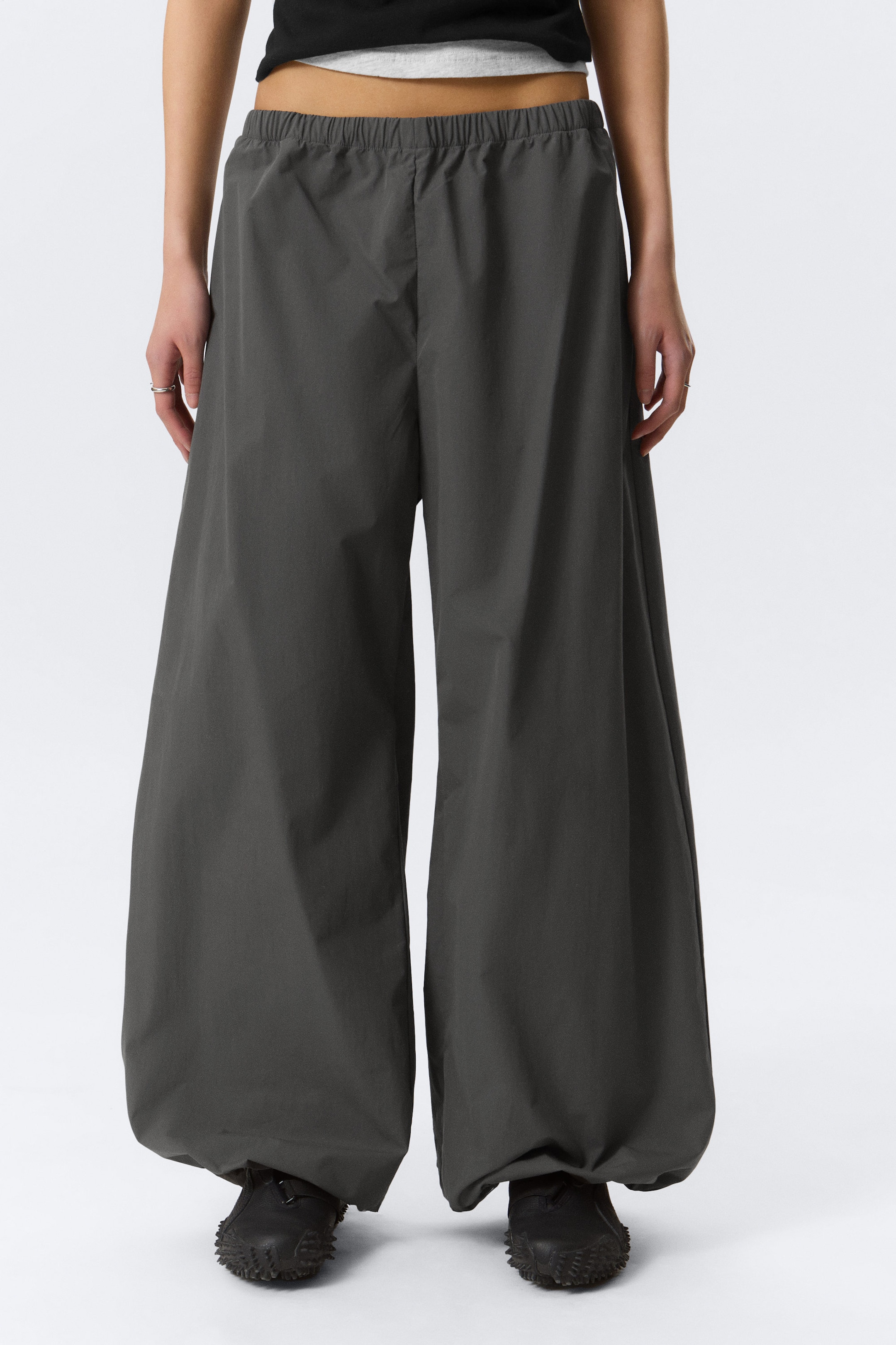 Dark Grey - Low Rise Loose Wide Leg Track Trousers - 2