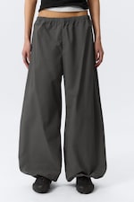 Dark Grey - Low Rise Loose Wide Leg Track Trousers - 1