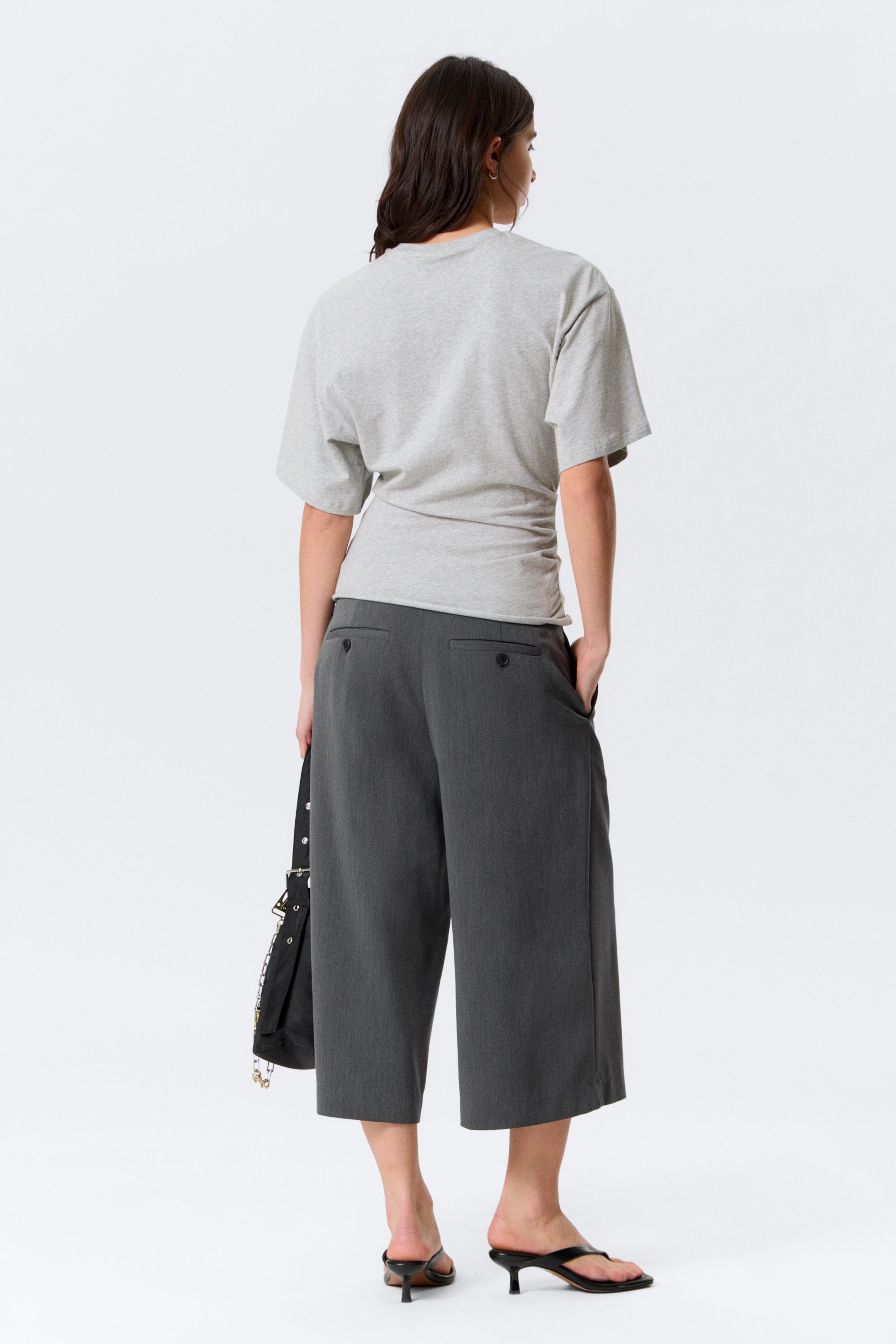 Grey Melange - DRAPED FITTED T-SHIRT - 3