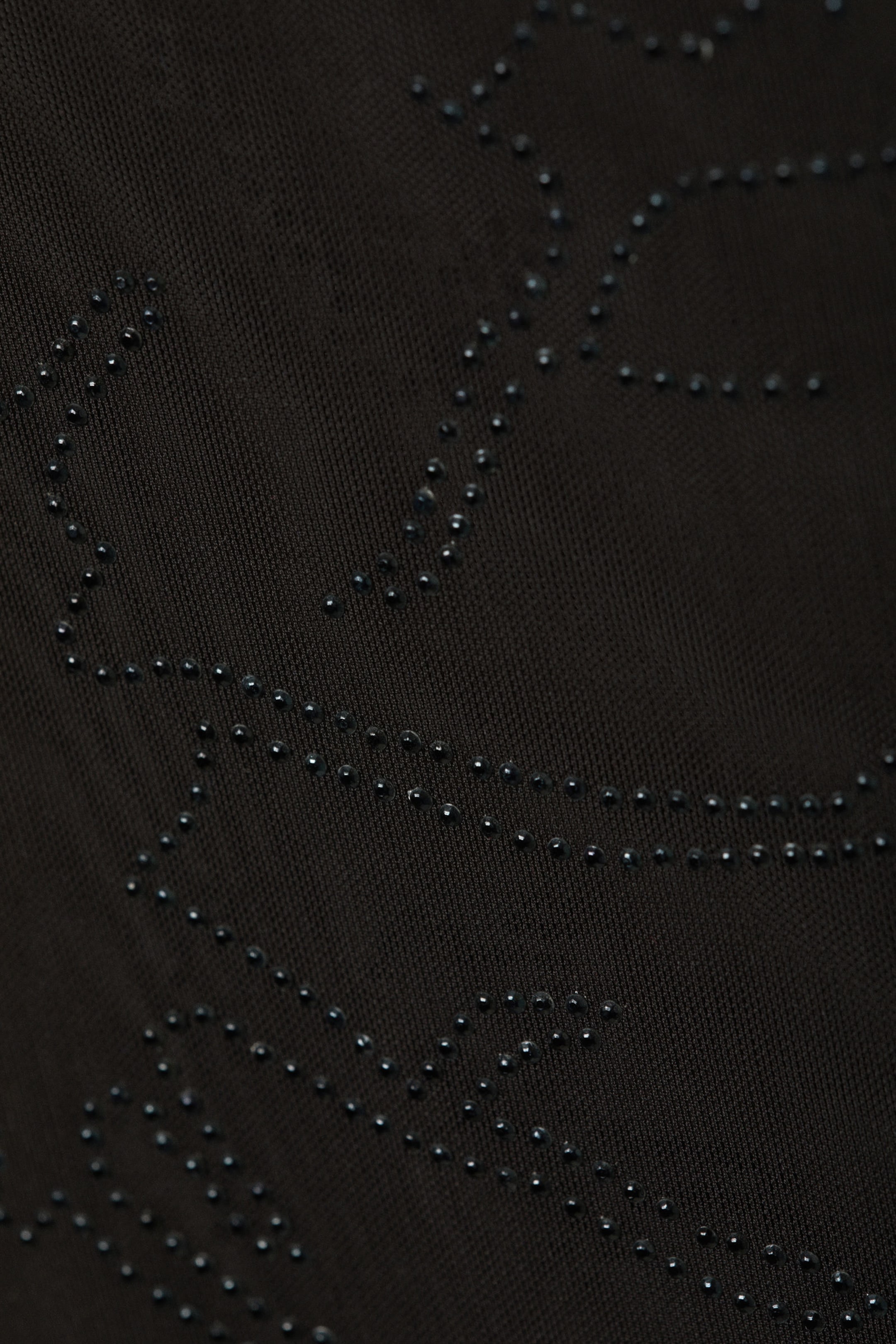 Dark Brown - Rhinestone Long Sleeve Mesh Top - 2