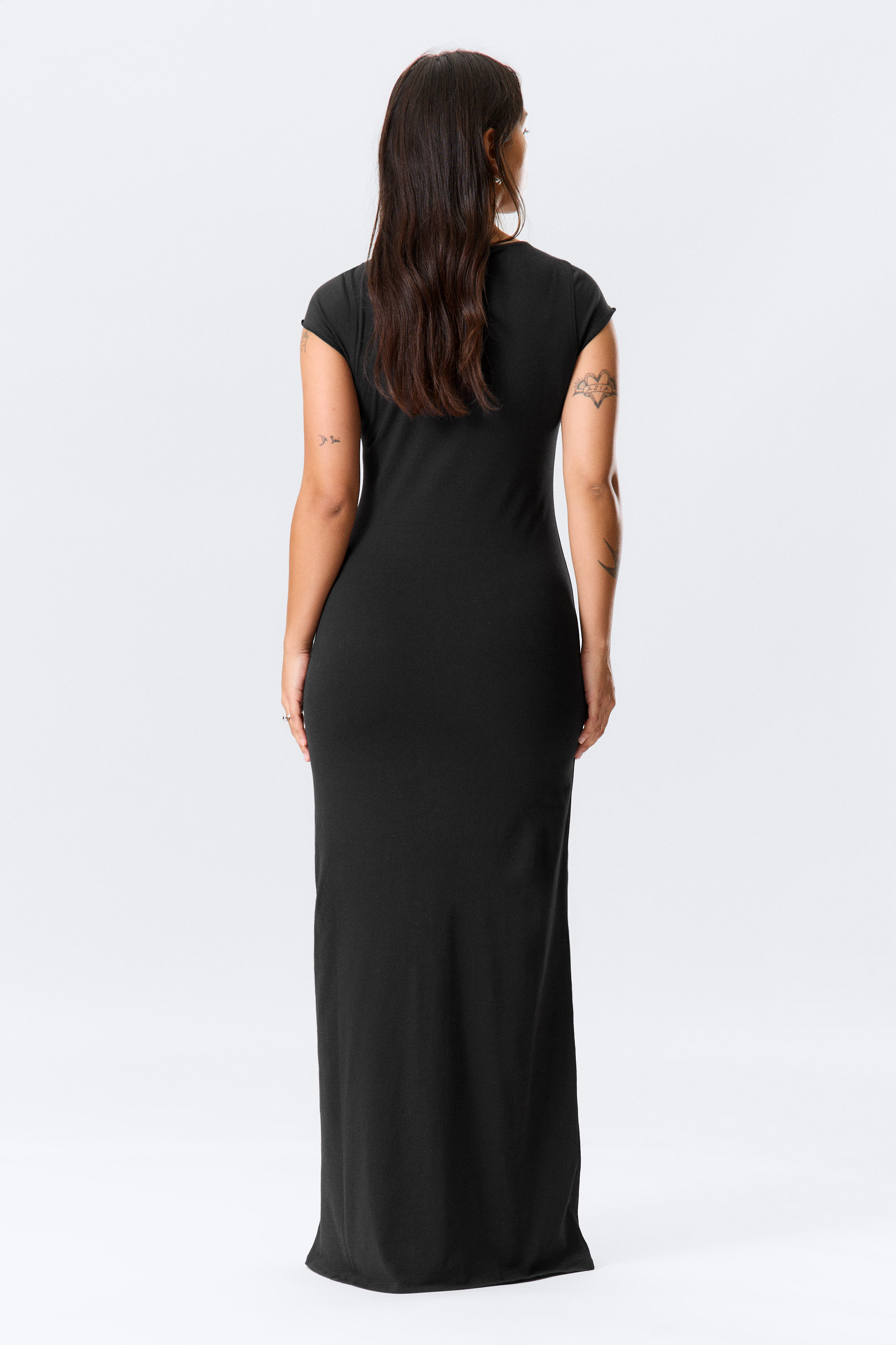 Black - Pierced Short-Sleeved Maxi Dress - 5