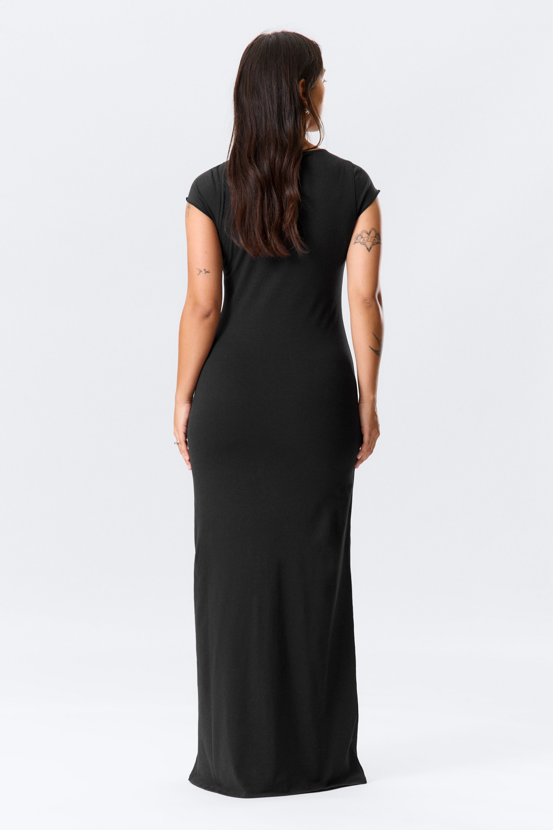 Black - Pierced Short-Sleeved Maxi Dress - 3