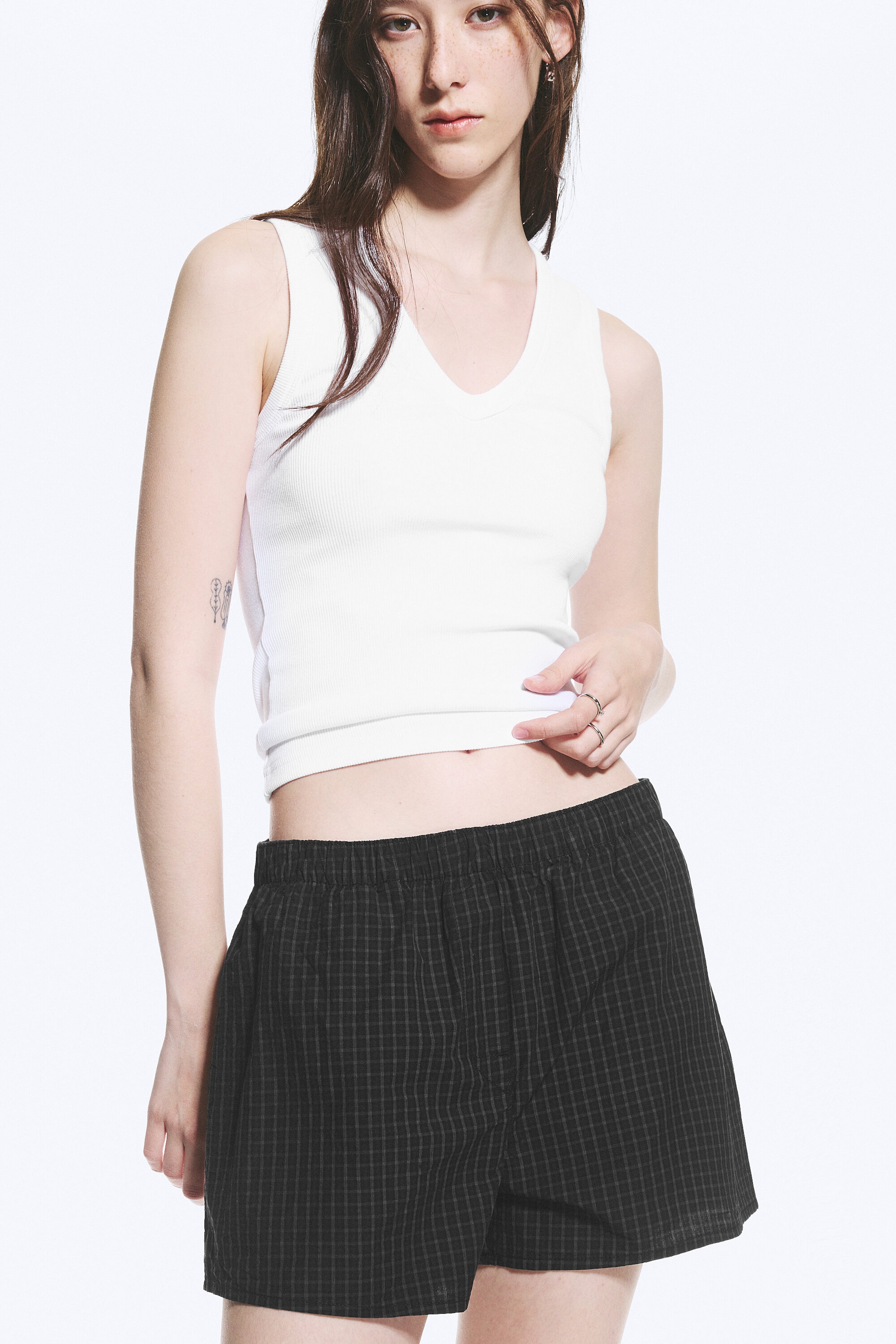 Checked Black - Relaxed Boxer Cotton Shorts - 2