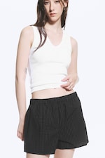 Checked Black - Relaxed Boxer Cotton Shorts - 1
